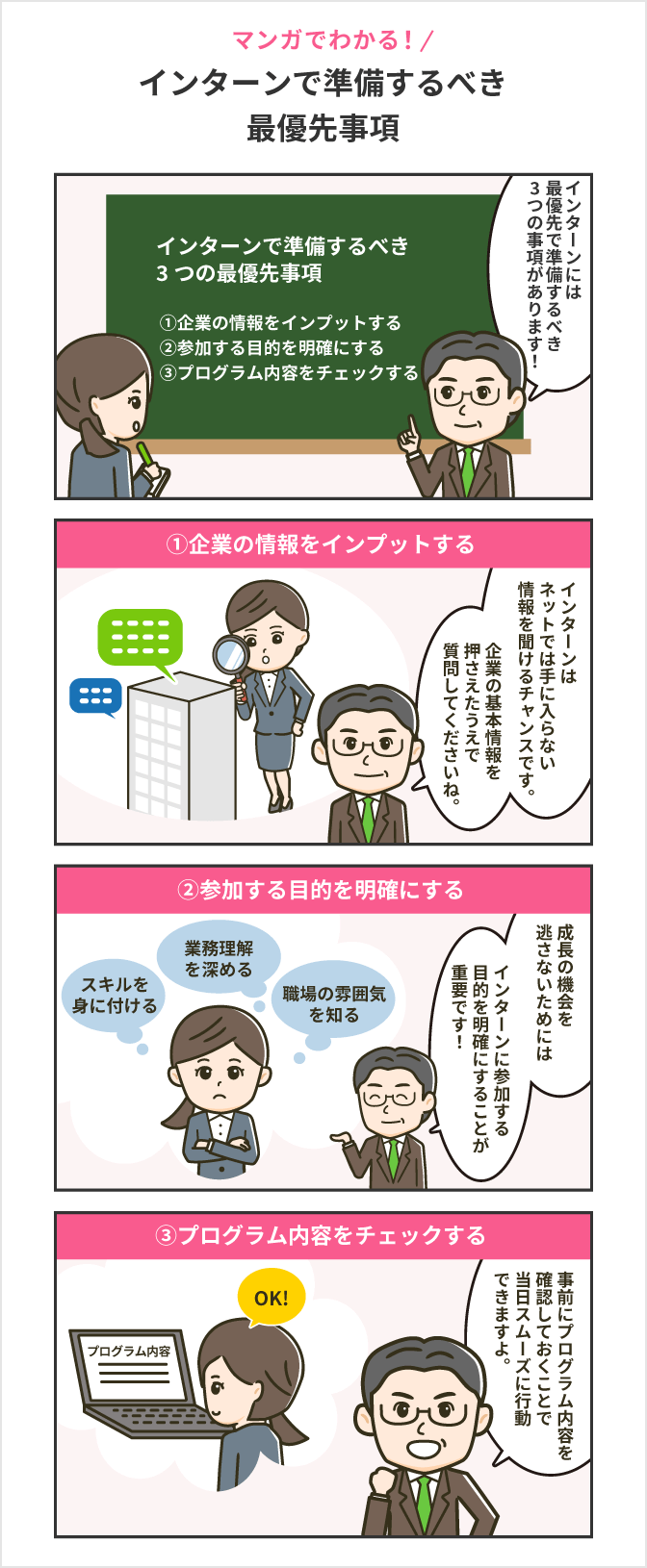 インターンで準備するべき最優先事項のマンガ